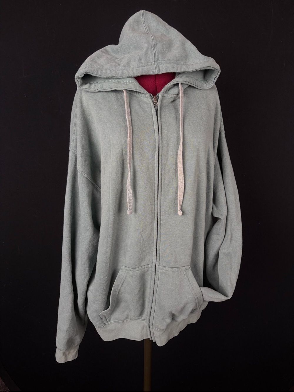 Light Sage Full-Zip Hoodie Jacket with Hood